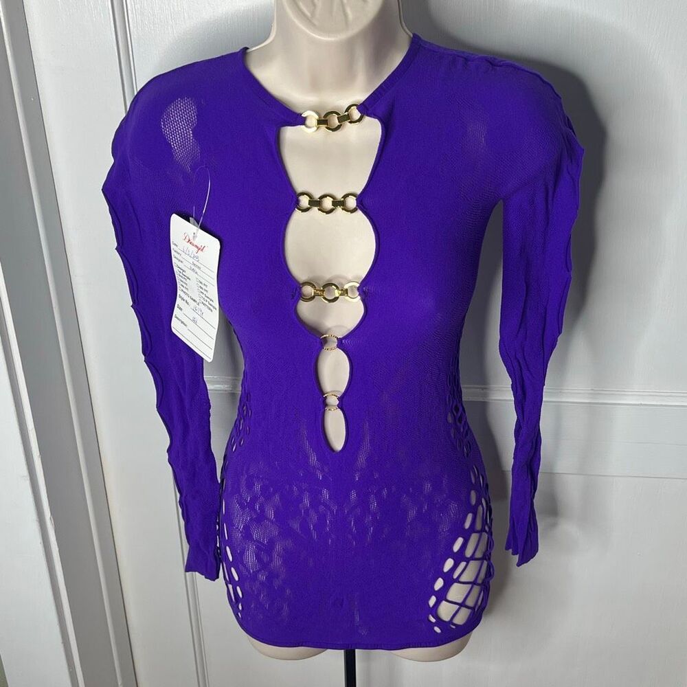 Dreamgirl Long Sleeve lace Violet O-Ring Dress Queen Plus Size-One Size Nwt